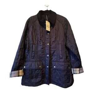 Barbour Beadnell Polarquilt Jacket Chore Coat Womens US 14 Navy Check NEW Barn